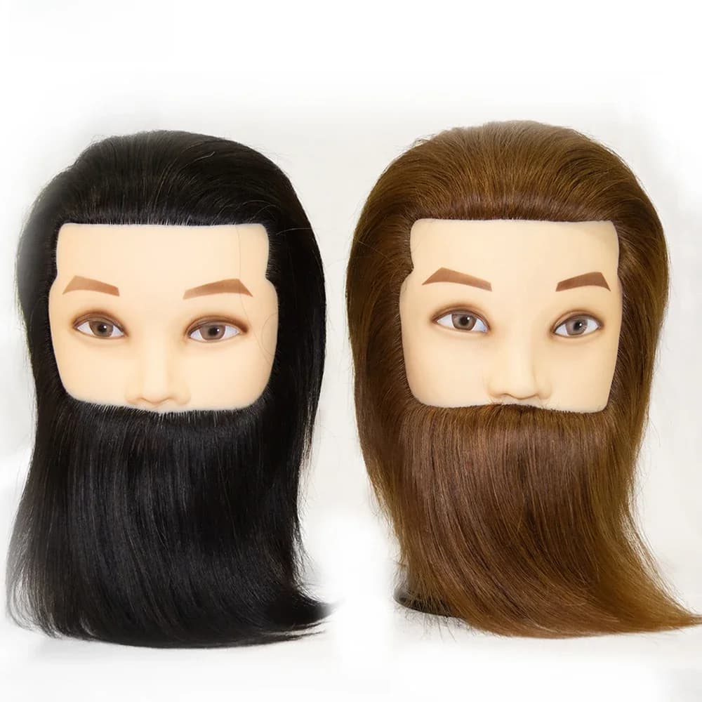 100% cheveux humains mâle Mannequin tête avec cheveux barbe pratique Mannequin coiffeur cosmétologie formation poupée tête pour coiffure