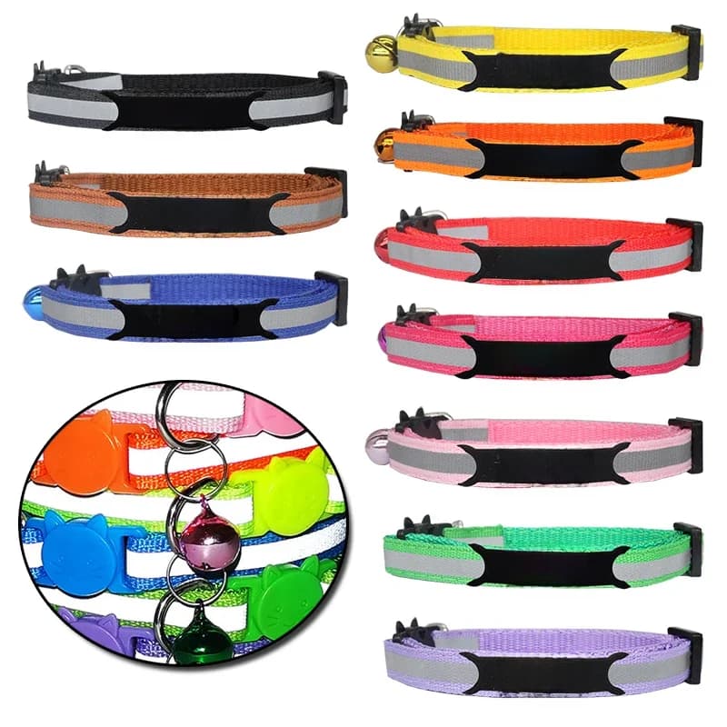 Collier réfléchissant réglable et personnalisé pour chat, accessoire de sécurité en nylon pour l'identification des chatons et des chiots, gravure gratuite