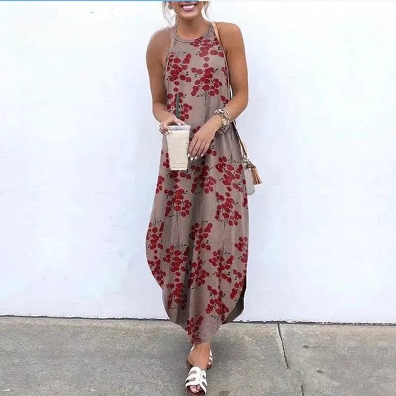 Robe longue décontractée à col licou pour femme, robe maxi irrégulière, robe d'été surdimensionnée, robe de plage rétro, monochromatique, été
