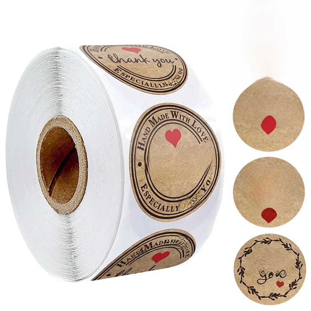 Autocollants de remerciement en papier Kraft avec cœur rouge, étiquettes autocollantes faites à la main pour scellage d'enveloppe d'affaires, papeterie, 100 à 500 pièces