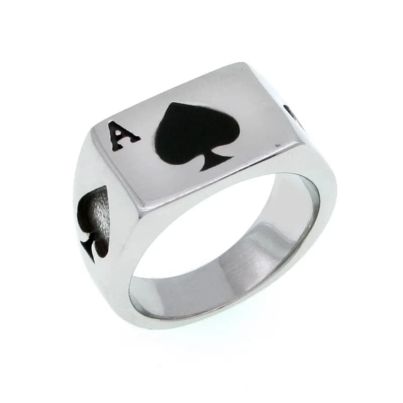 Taille punk 6-14 # Bague Ace of Spades noire couleur argent, en acier inoxydable 316L, classique, cœur de Poker, lettre A
