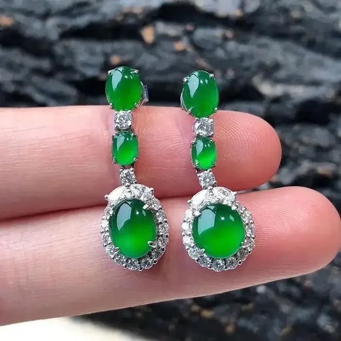 Boucles d'oreilles longues en jaspe hétian naturel, bijoux ovales en diamant, breloque rétro léger de luxe, Style chinois, en argent