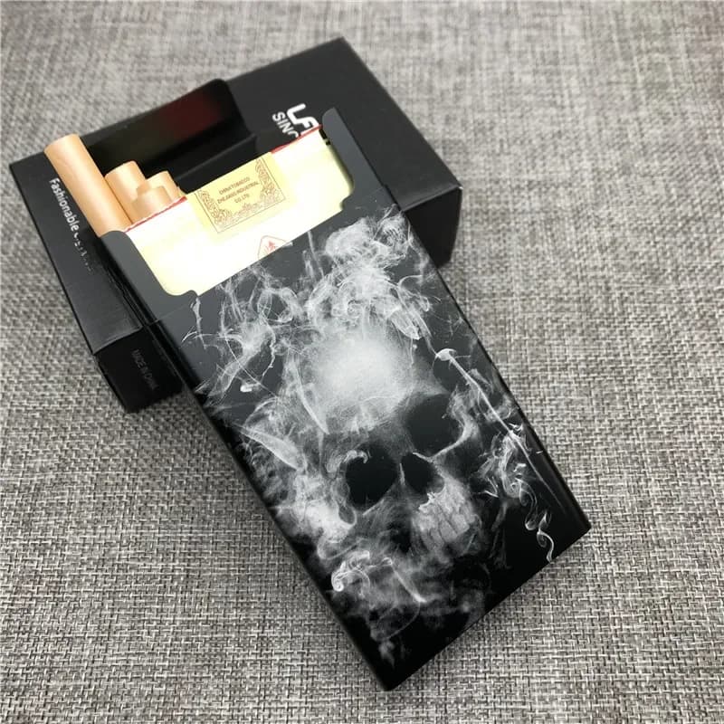 Boîte à cigarettes personnalisée avec crâne de fumée, boîtes à cigarettes coulissantes portables Ultra fines en alliage d'aluminium, boîtes à fumée