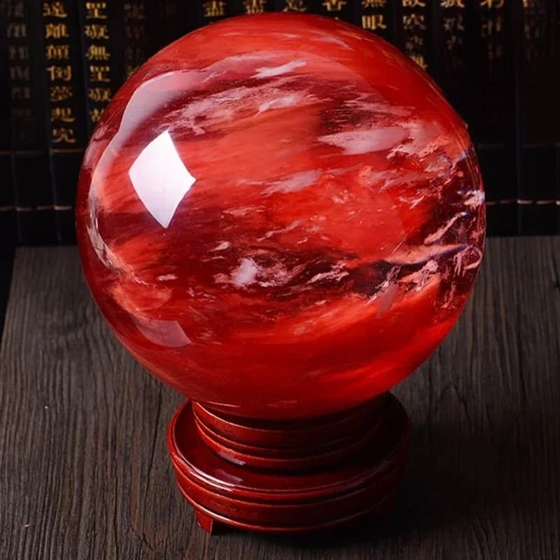 80mm Rare belle pierre précieuse de guérison de boule de cristal de Quartz de Calcite de Citrine rouge naturelle avec Base