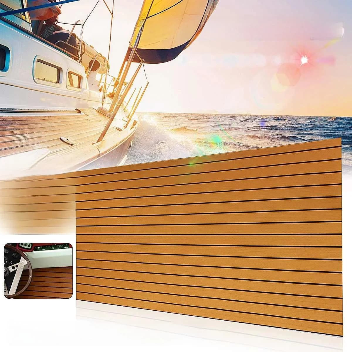 Tapis de pont de bateau en mousse EVA imitation teck, revêtement de sol marron antidérapant pour Yacht, tapis de véhicule auto-adhésif, 1200mm x 2400mm x 5mm