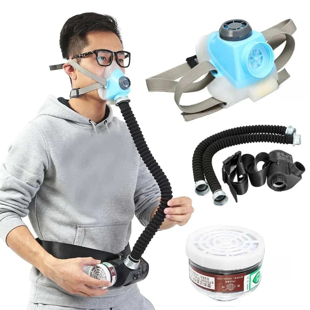 2 pièces électrique à flux Constant alimenté par Air respirateur demi-visage masque à gaz pompe 2 tuyaux respirateur respirateur-système-appareil à gaz