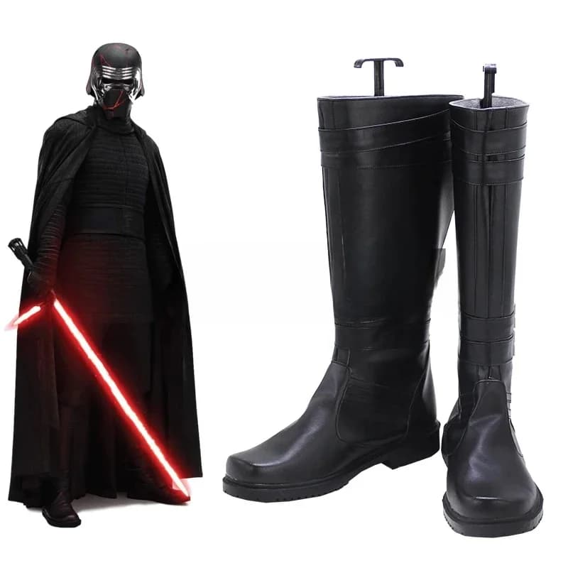 The Force Awakens Ben Solo Kylo Ren – chaussures de Cosplay, bottes à sangle noire, pour fête à thème Halloween X002