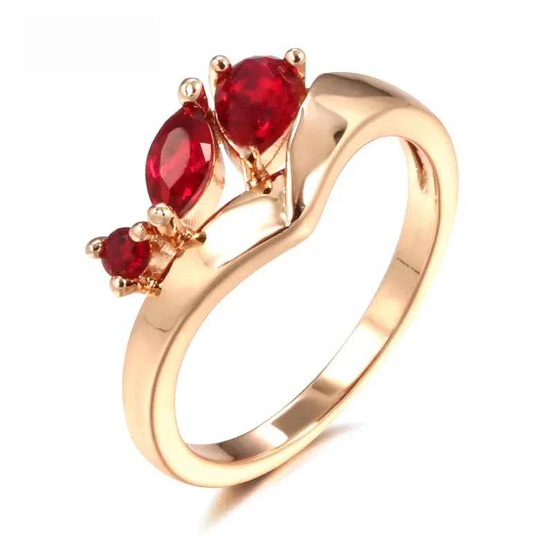 Kinel – bague de luxe en Zircon naturel rouge pour femmes, bague de mariée ethnique en or Rose 585, bijoux de mariage Vintage, nouveauté 2021