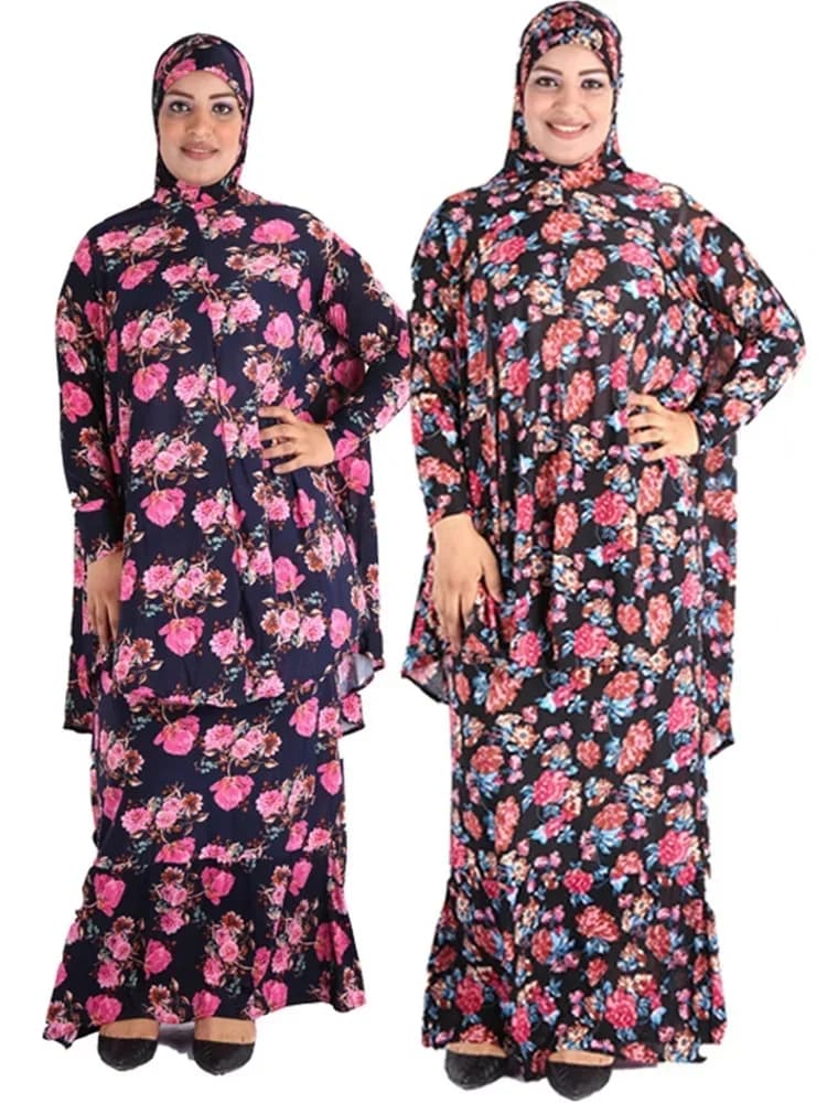Vêtement de Prière pour Femme Musulmane, Ensemble de 2 Pièces, Longue Jupe Abaya, Hijab, Robes de Fleurs, Robe Maxi Islamique, Ramadan, Turquie, Eid