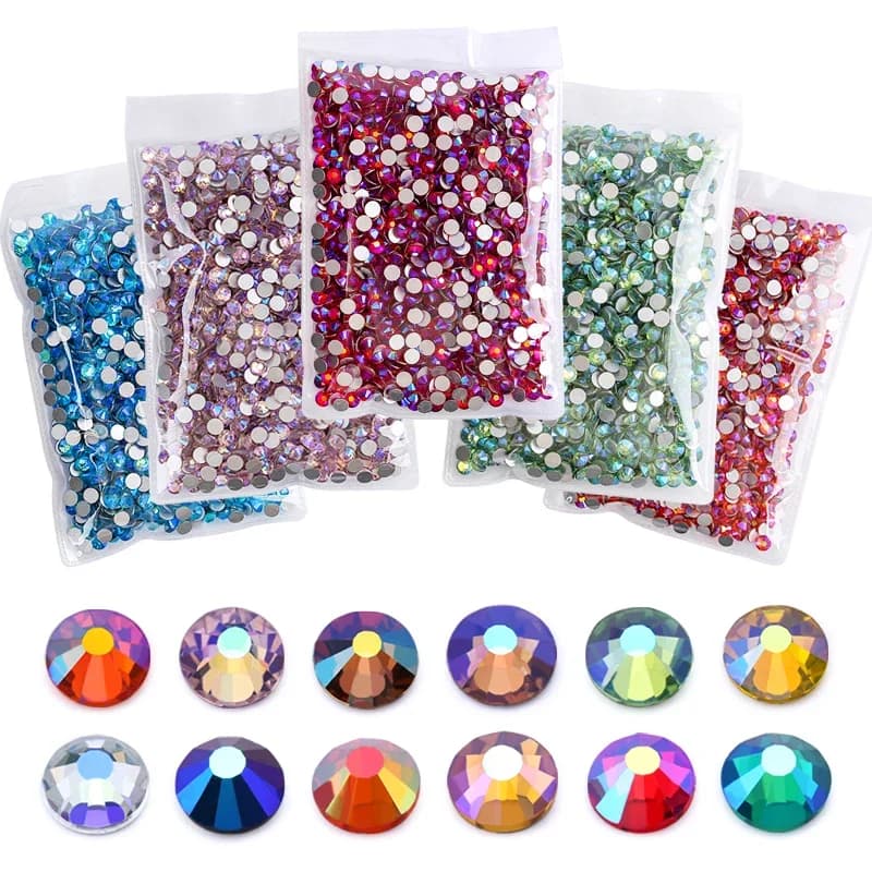Strass en cristal AB multicolores QIAO en vrac, non thermocollants, à dos plat, pour tissu, vêtements, bricolage et art