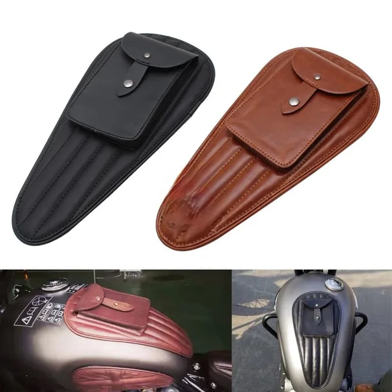 Noir/marron PU cuir réservoir Chap couverture panneau Pad bavoir soutien-gorge sac universel pour Harley Sportster 883 1200 Honda Suzuki