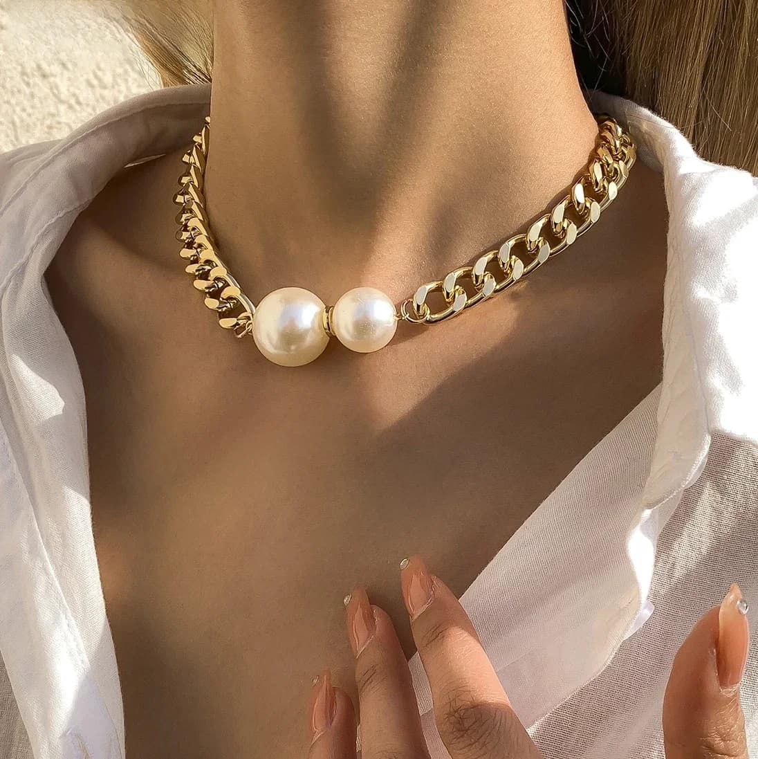 Colliers chaînes cubaines lisses Vintage pour femmes, pendentif gothique en Imitation de perles, ras de cou, accessoires de mode, bijoux, nouveau