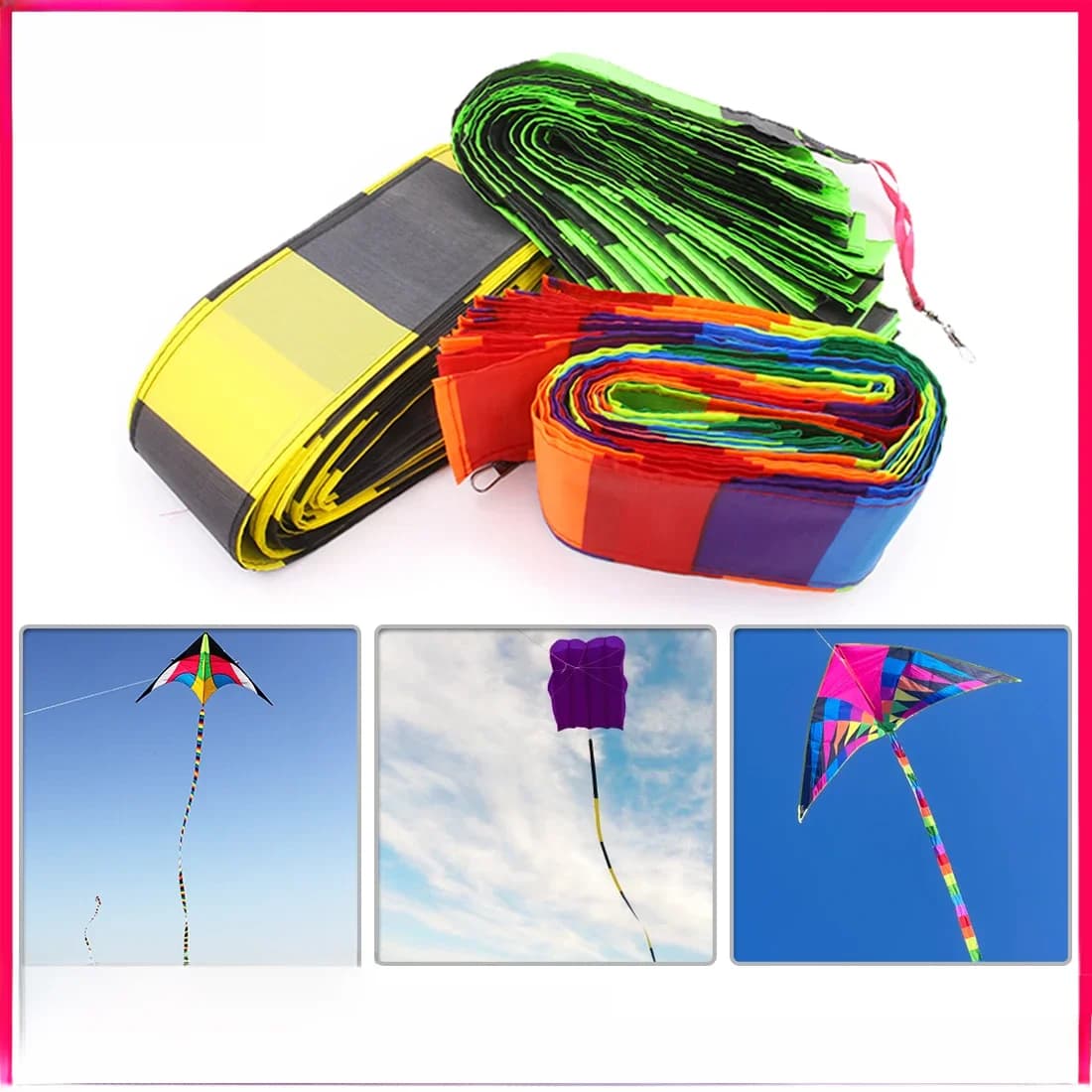 Queue de cerf-volant plate arc-en-ciel, 9KM, 10m ~ 30m, pour Delta, banderoles de cerf-volant à ligne unique, queue de pied pour ajouter un accessoire de remplacement, queues longues