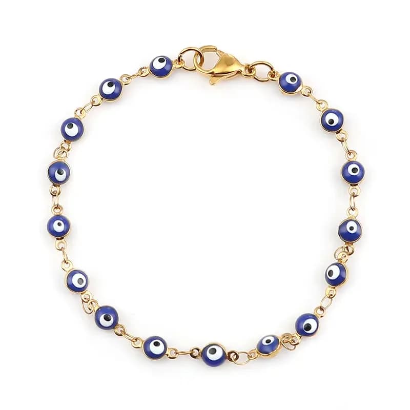 Bracelets en acier inoxydable bleu rouge mauvais œil, Bracelet en perles d'émail pour femmes, bijoux cadeaux 18.7cm(7 3/8 pouces) de long, 1 pièce