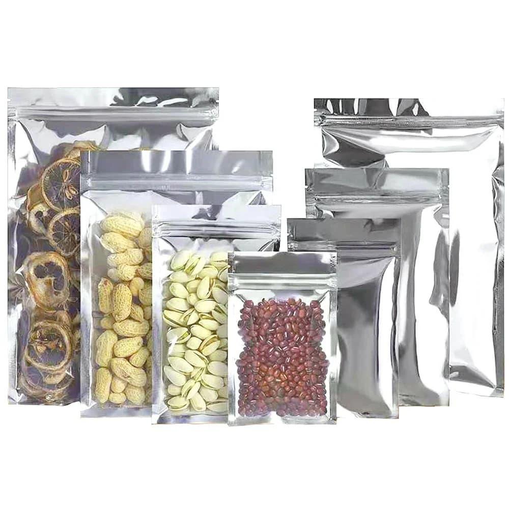 100 pièces clair argent fermeture éclair Mylar feuille sac en plastique encoche de déchirure fermeture éclair joint refermable réutilisable bonbons alimentaires Snack pochettes de stockage