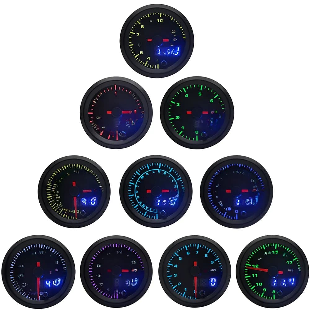 2' 52mm 7 couleurs LED double affichage : pression d'essence, température d'eau, température d'huile, pression d'huile, tension, rapport air/carburant, EGT, tachymètre, jauge de voiture + boîtiers de