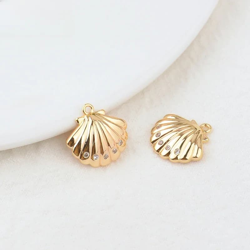 Breloques en Laiton et Coquillage pour Fabrication de Bijoux, Accessoire de Haute Qualité, 14x15mm, Trou de 811mm, 24K, 1.2