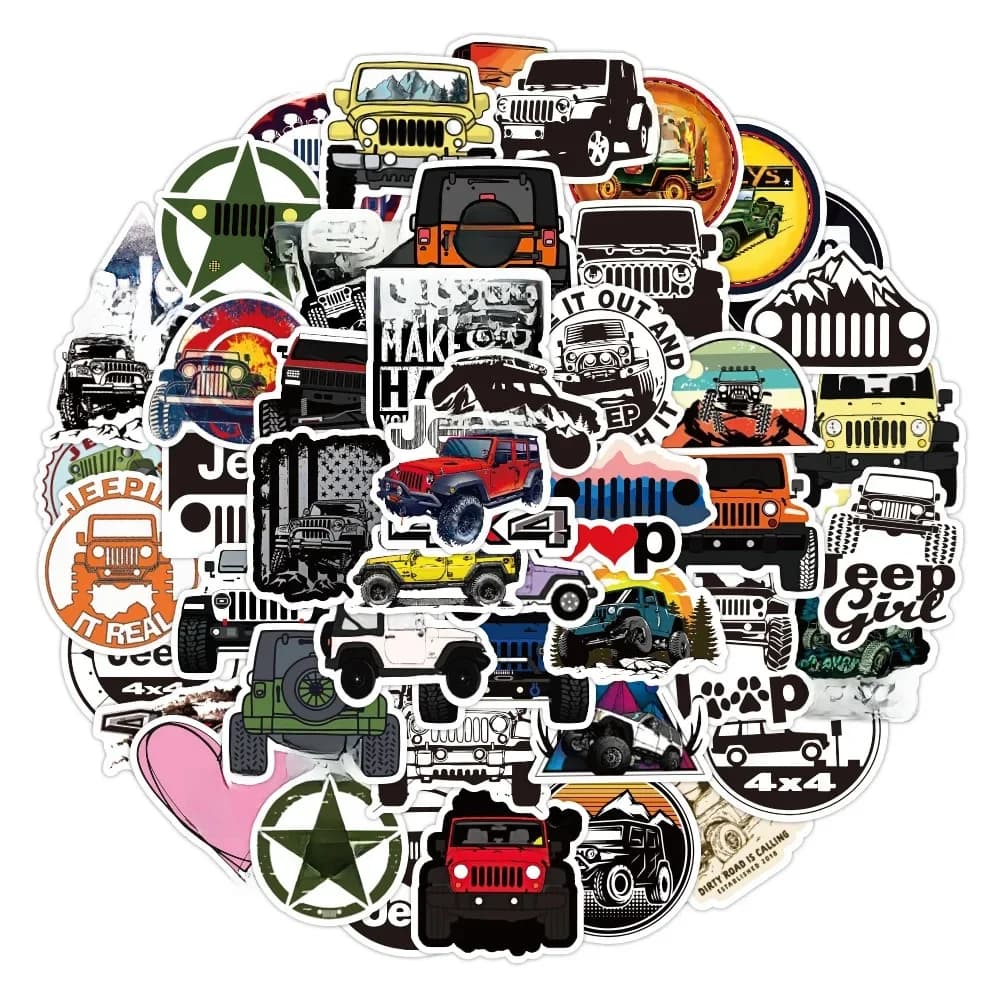 Autocollants de voiture Jeep Cool, Graffiti, pour Skateboard, réfrigérateur, guitare, ordinateur portable, moto, voyage classique, jouet pour enfant, 10/30/50 pièces