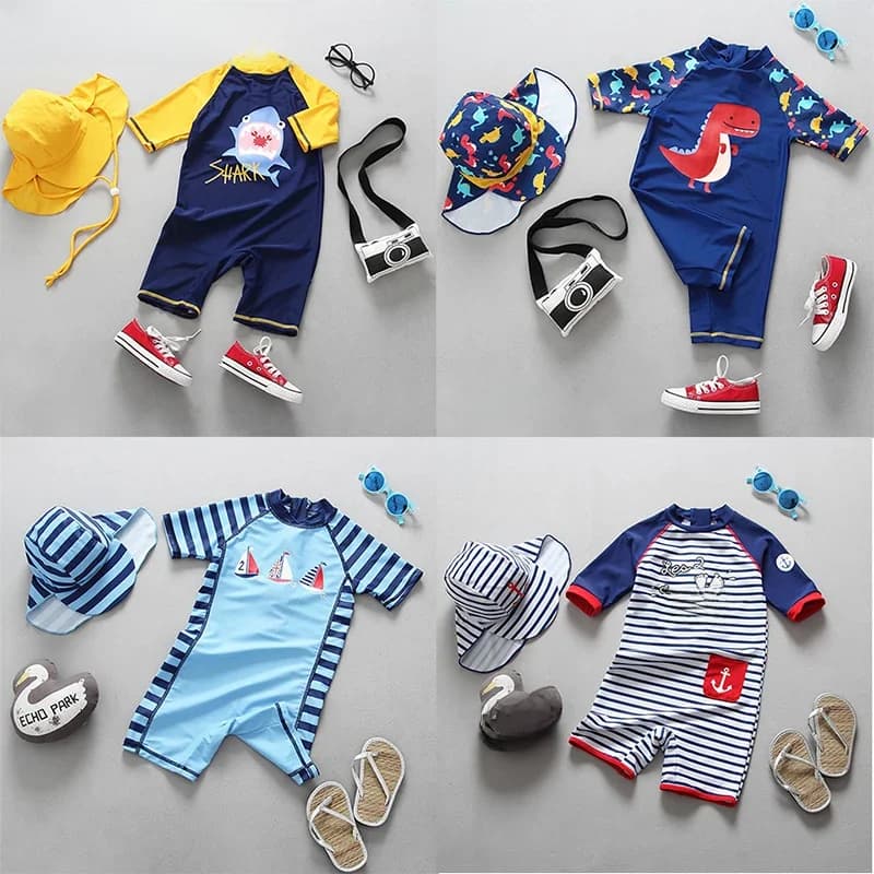 Maillot de bain pour bébés garçons UPF50 +, Protection UV, avec chapeau, vêtements de plage
