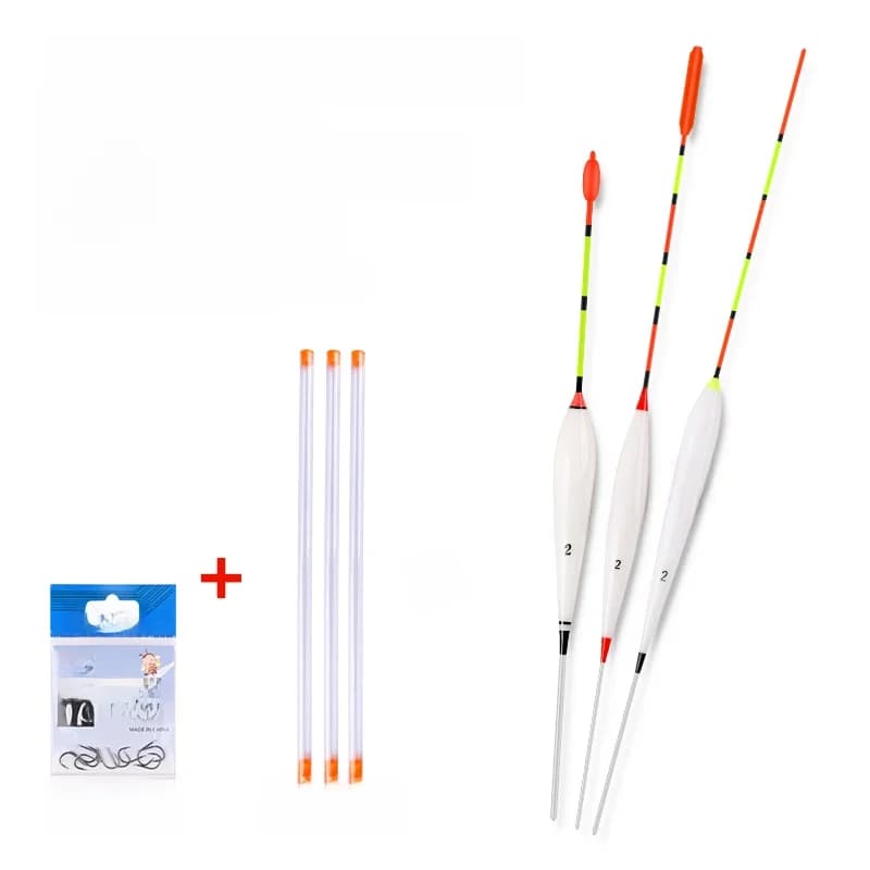 Flotteurs de pêche en composite, lot de 3 pièces + 3 tubes de flotteurs + 1 sac, hameçons, flotteur vertical pour rivière et lac