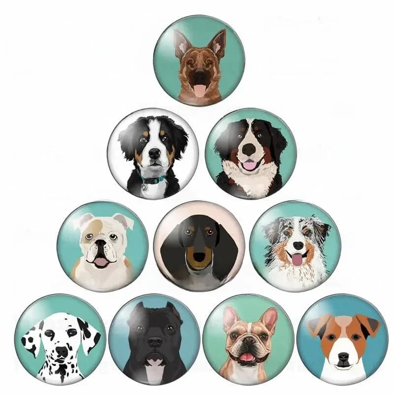 Cabochon Rond en Verre avec Photo d'Animal, Interrupteur Chien, 12/20/25/30mm