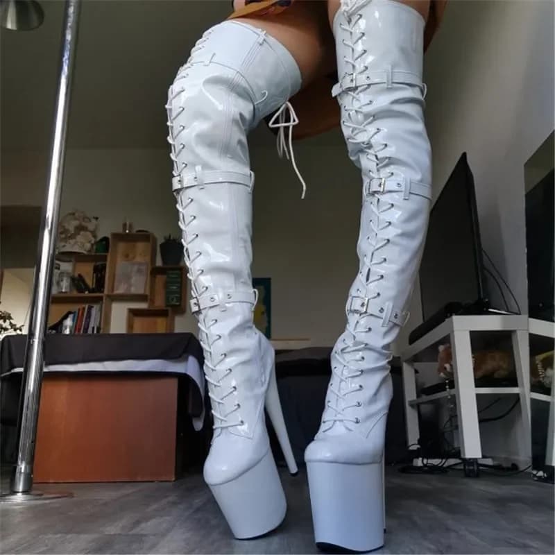 Chaussures de danse sexy à talons fins pour femmes, bottes au-dessus du genou, performance pôle ylène, modèle de voiture, spectacle sur scène, boîte de nuit, 12-23 cm