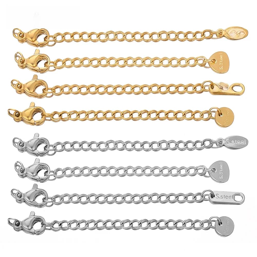 Extension en acier inoxydable, chaînes de queue étendues, fermoirs à homard, connecteurs, résultats de fabrication de bijoux, colliers de bracelets, 10 pièces