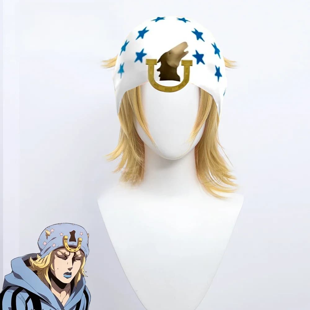 Perruque Johnny Joestar, perruque de cosplay JoJo Bizarre Adventure, perruque courte blonde synthétique de marque HSIU + bonnet de perruque gratuit