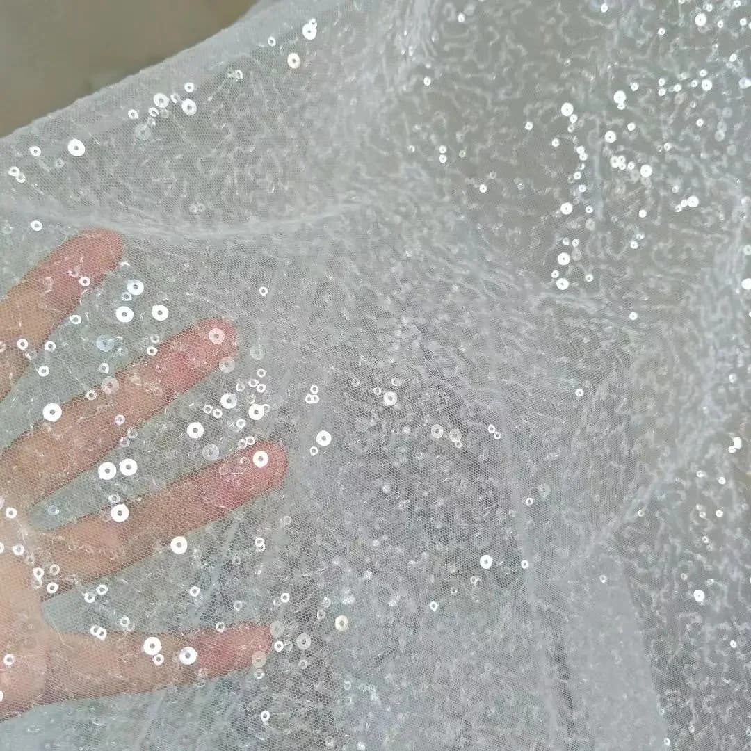 Robe de mariée ivoire, tissu de dentelle à paillettes transparentes, robe de mariée en dentelle, vendu au mètre.
