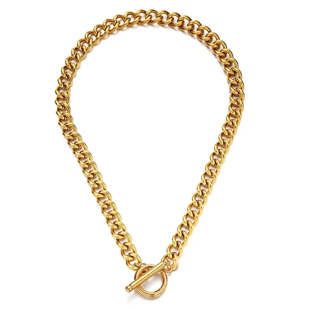 Collier en acier inoxydable pour hommes et femmes, fermoir à bascule OT, chaîne à maillons épais, Hip Hop, ras du cou épais, bijoux cadeau