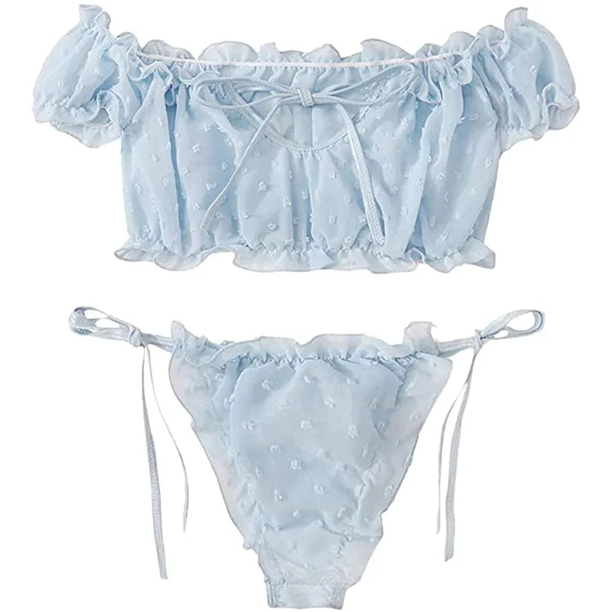 2 pièces épaules dénudées à lacets ensemble Bikini femmes doux décontracté à manches courtes maillots de bain maillots de bain maillots de bain Lingerie Sexy
