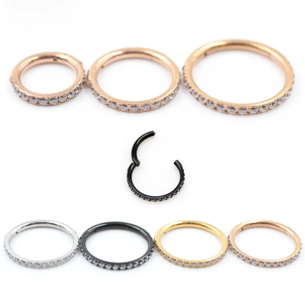 Alisouy 1 pièce Anneau d'oreille en acier chirurgical avec zircon CZ, pour tragus, hélix, cartilage, anneau de septum, clicker, anneau de nez, bijoux de piercing corporel