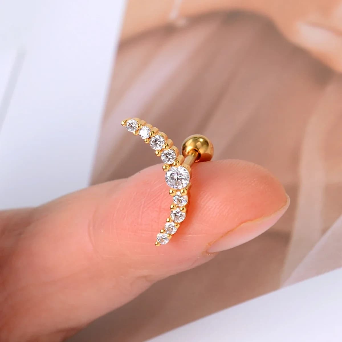 1 pièces nouveau Style en acier inoxydable oreille Piercing Cz boucles d'oreilles serpent lune boule ronde Arc Cartilage Helix conque vis arrière boucle d'oreille