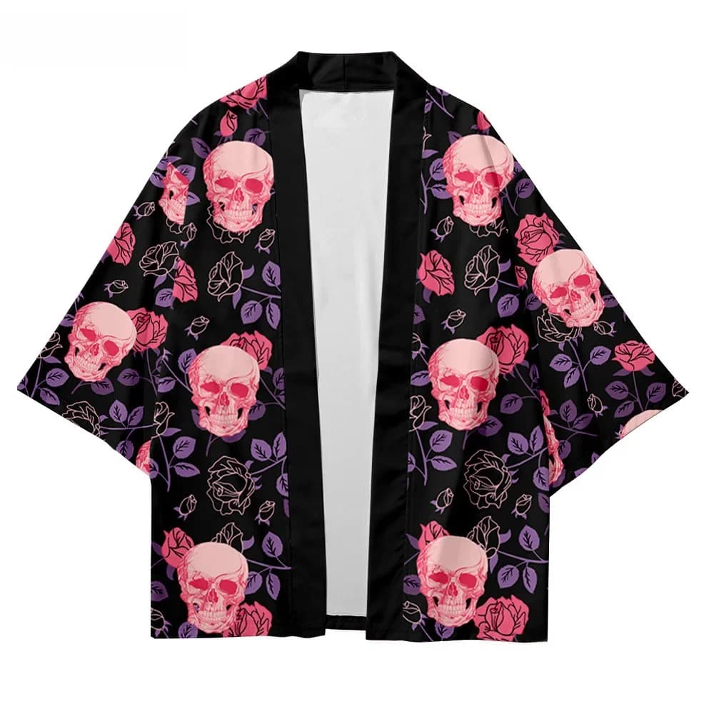 Kimono japonais Skull Rose pour hommes et femmes, Kimetsu No Yaiba, robe cardigan, chemises entreMiHaori, vêtements de plage, mode, grande taille, 5XL