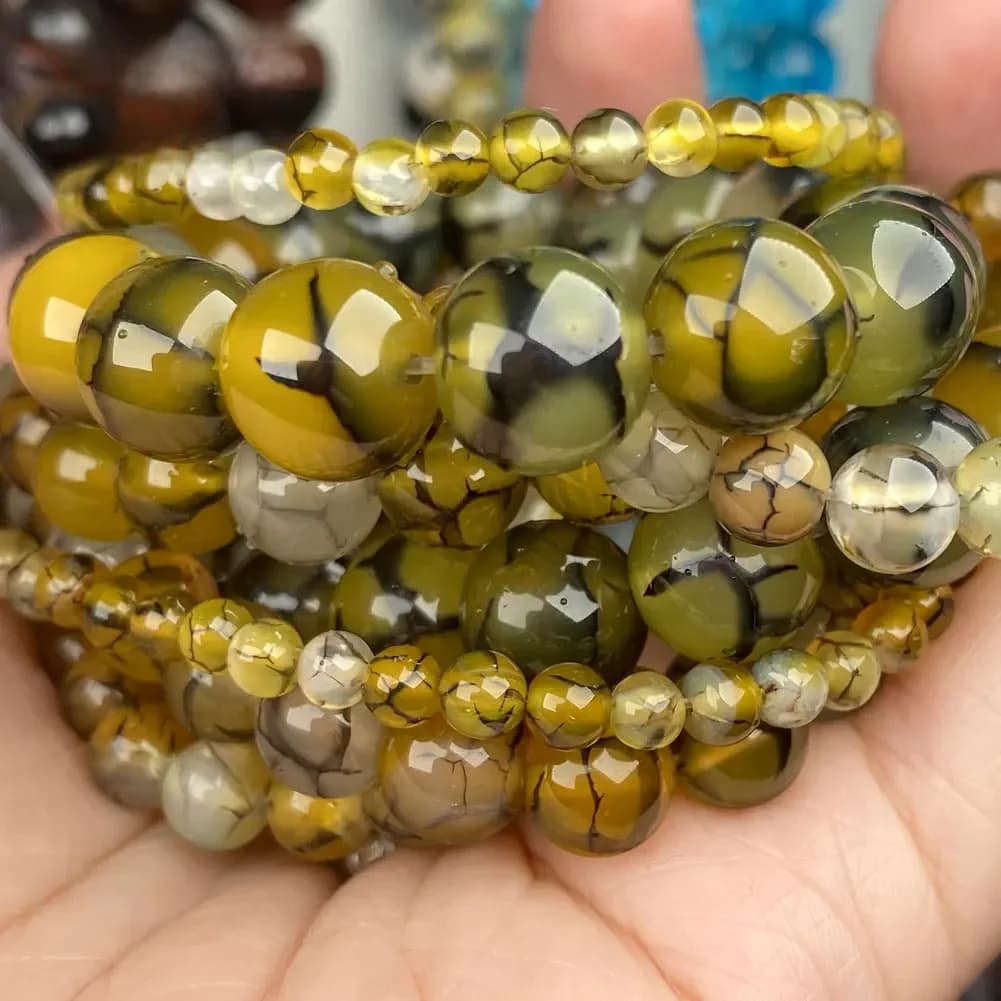 Perles d'agates en pierre naturelle jaune, veines de Dragon, rondes d'espacement amples pour la fabrication de bijoux, accessoires de Bracelet à bricoler soi-même, vente en gros, 4-10MM