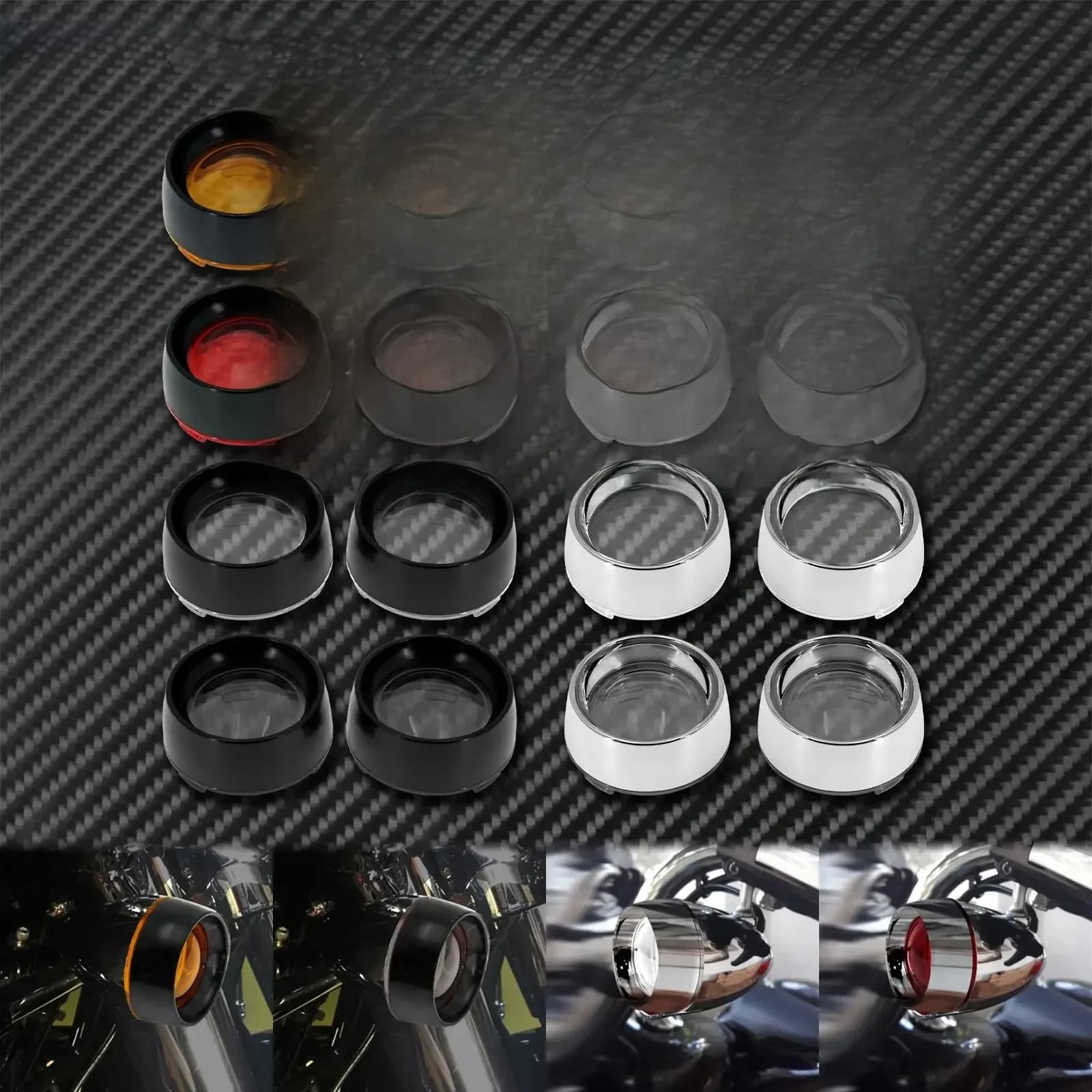 2 lentilles de clignotant de moto, anneau de garniture noir/Chrome, couvercle de visière pour Harley Sportsters XL Touring Road King Dyna Softail
