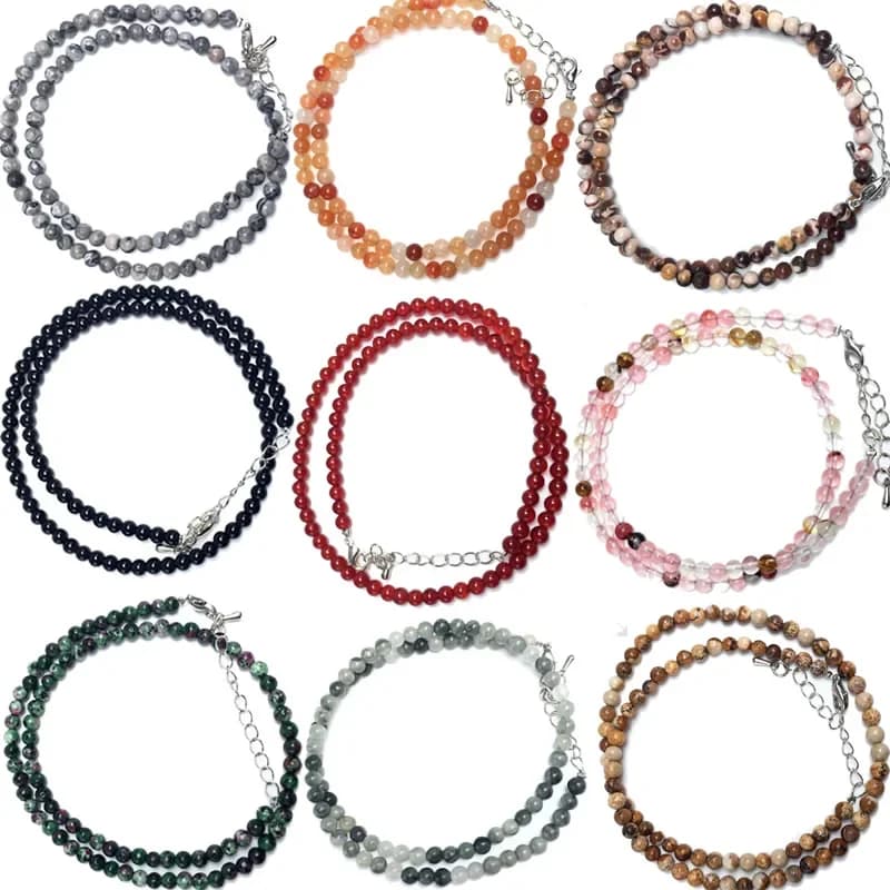Collier de perles naturelles en quartz rose et agate de 4 mm, grenat multicolore, cadeaux pour filles, bracelet et ras-de-cou tendance