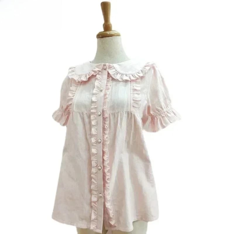 Chemise en coton chemisier Lolita à manches courtes pour femme par Yiliya