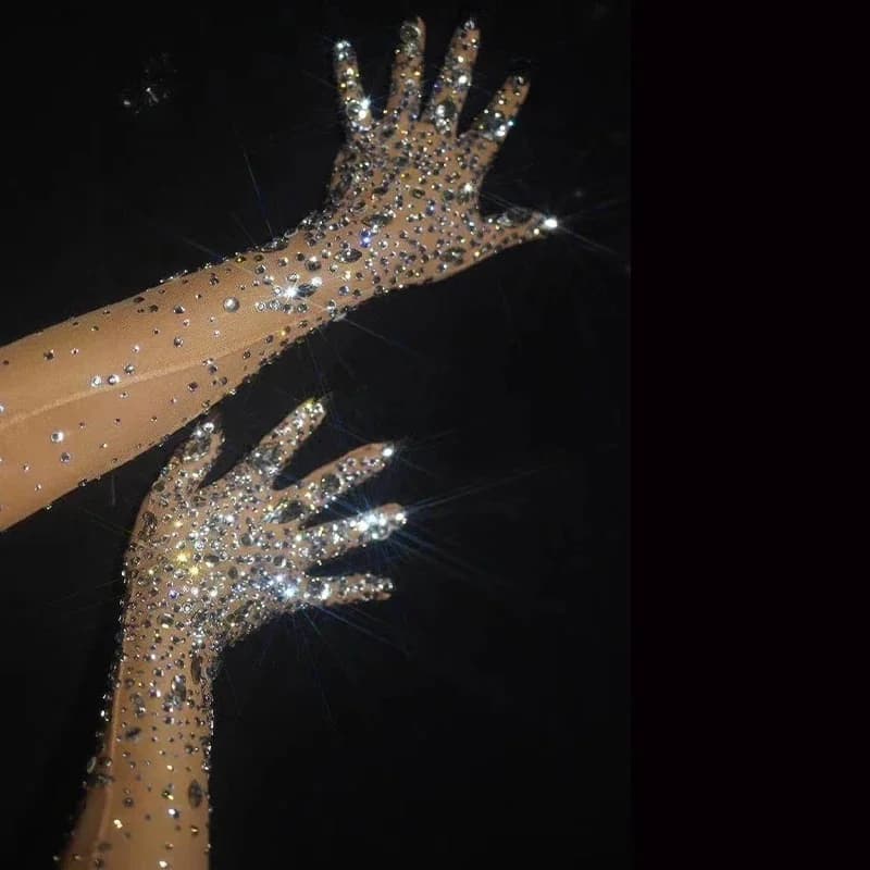 Gants Sexy en Strass pour Femme, Accessoires de Scène, en Maille de Clip de Rotterdam, pour Danseuse de Discothèque et Chanteur