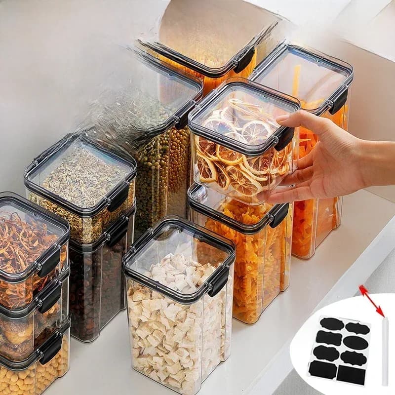 Ensemble de pots scellés de cuisine empilables de 460 à 1800ml, boîte de stockage des aliments en plastique, bouteille de réservoir multigrains, conteneurs de stockage de thé aux fruits secs