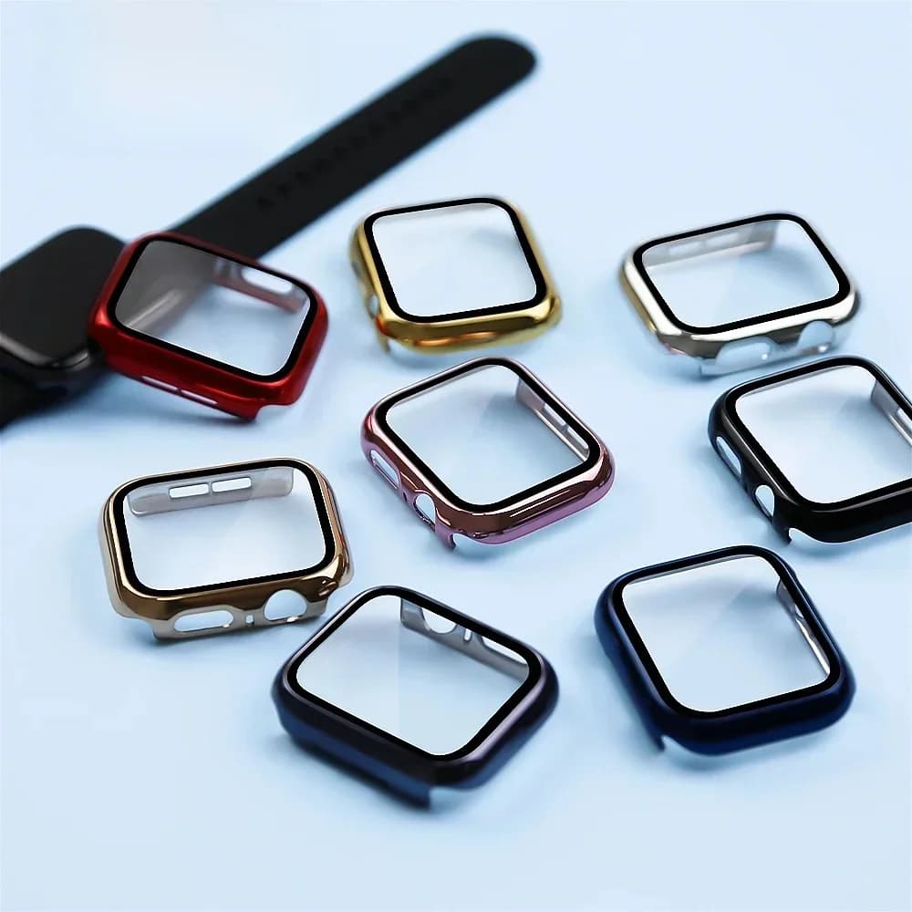 360 couverture complète pour Apple Watch 45mm 41mm 44mm 40mm 42mm 38mm, boîtier de placage protecteur d'écran en verre pour iwatch 9 8 7 6 5 4 3 2 SE