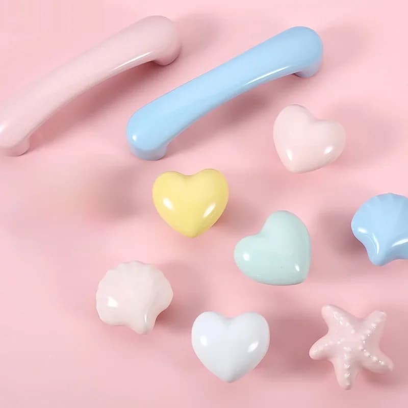 Porte de garde-robe en céramique de couleur dessin animé, poignée de tiroir ronde à trou unique, boutons en cristal