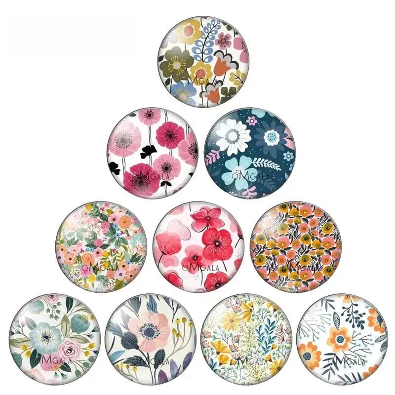 Cabochon en Verre avec Photo Ronde, Motifs de Fleurs de miles, Démo, Dos pio, Résultats de Direction, Mode Mixte, 10 Pièces, 12mm, 18mm, 20mm, 25mm, 30mm