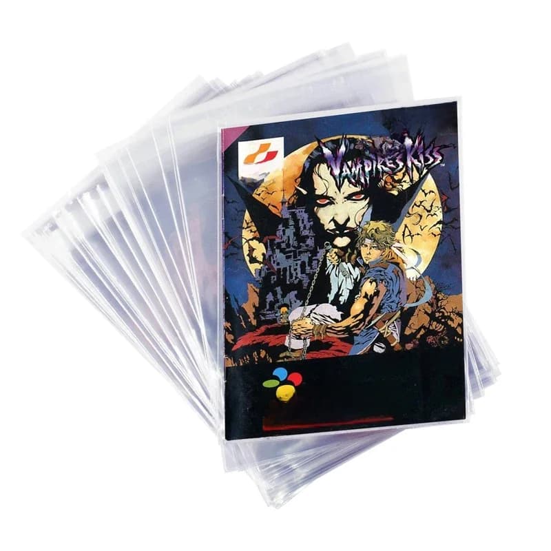 Sacs de protection refermables à insertion manuelle, 100 pièces, manchons en plastique pour pochette SNES N64, étui pour livret d'instructions