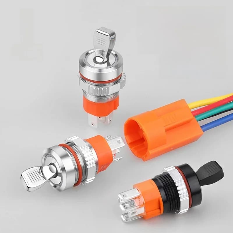 WINDOO Bouton de commande à verrouillage en laiton chromé de 16 mm avec base en oxyde d'aluminium noir rouge/vert 5-24V