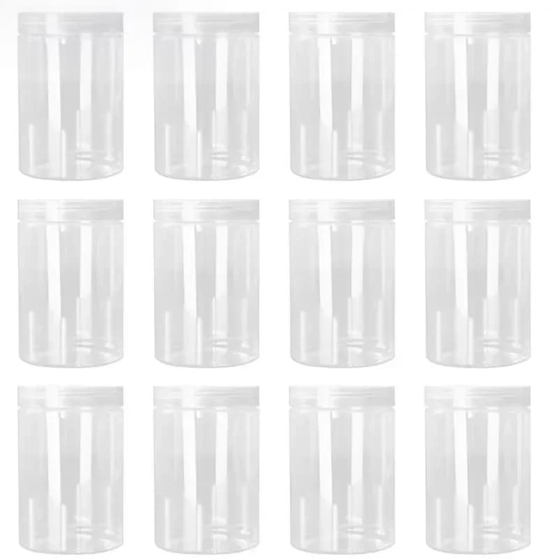 Bocaux en plastique transparents de 500ml, 12 pièces, boîte de rangement de cuisine pour l'emballage des biscuits, grains de café, noix, réservoir de scellage des aliments