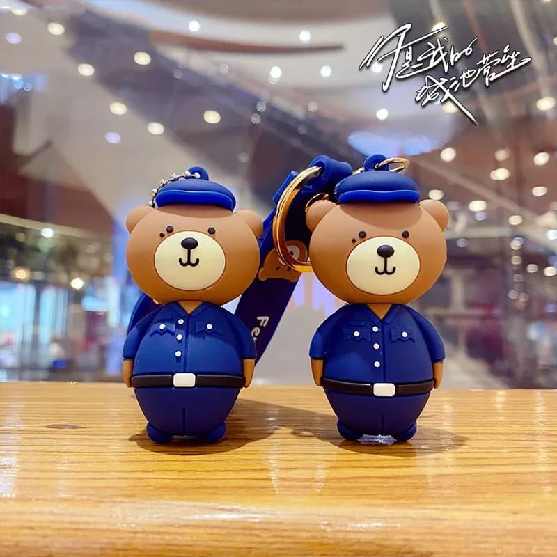 Porte-clés ours de Police créatif mignon pour femme, pendentif de sac, Animal de dessin animé, Couple, mode homme, voiture, cadeaux