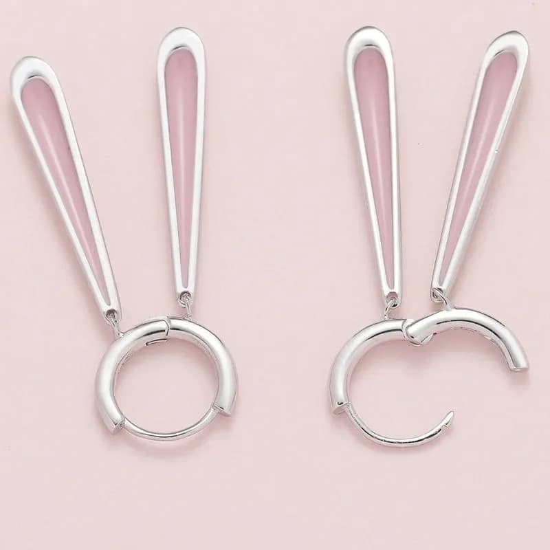 Boucles d'oreilles pendantes oreilles de lapin rose en argent regardé 925 pour femmes et filles, boucles d'oreilles mignonnes, bijoux de fête, cadeaux d'anniversaire, mode