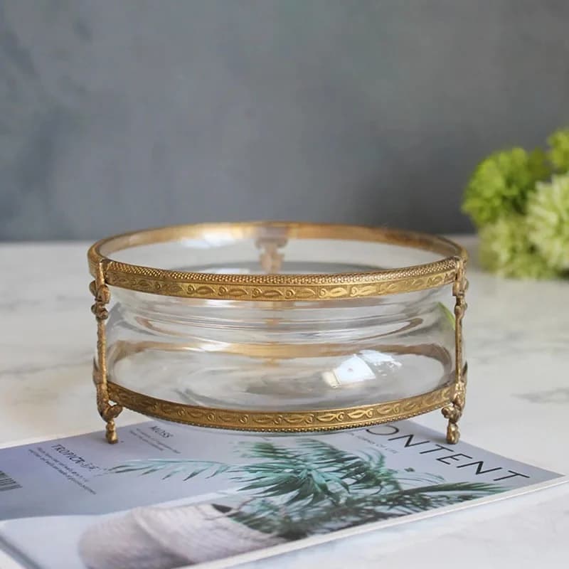 Récipient à cosmétiques avec cadre en cuivre, verre créatif, escalier de rangement rétro, salon, fruits secs, évaluation, décoration de la maison européenne
