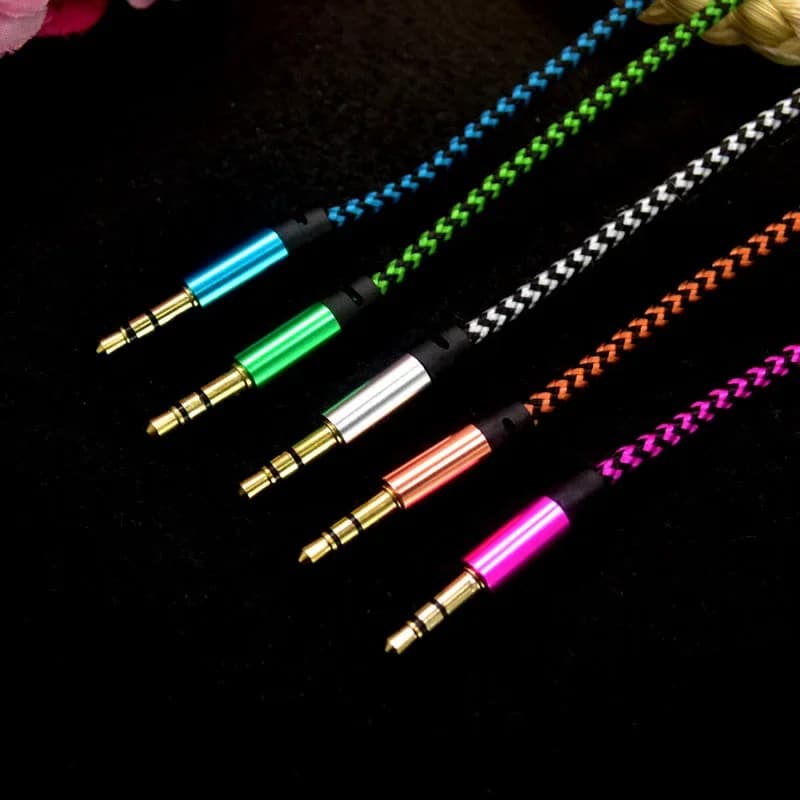 Câble Audio avec Jack en Nylon, 1m, 3.5mm à 3.5mm, mâle vers mâle, prise dorée, pour iphone, haut-parleur